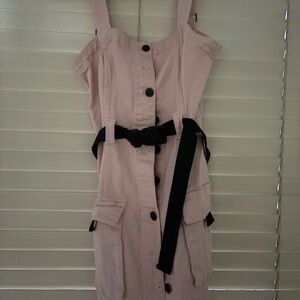 Pink Button-Down Dress with Black Belt